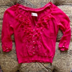 Abercrombie & Fitch Magenta Hot Pink Blouse Size M Embroidery 3D Flowers